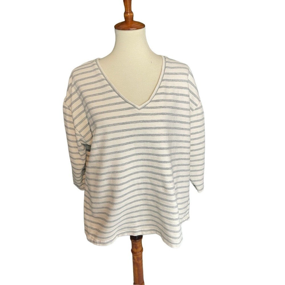 Matilda Jane Top Sweatshirt Women Large Stripe V Neck Casual Relaxed Cotton